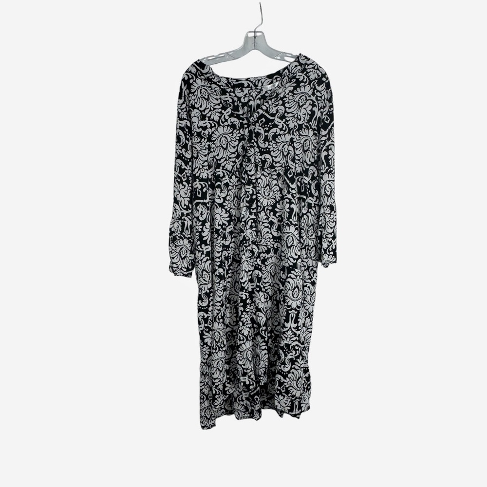 Kaktus Women's Pattern Tiered Midi Statement Sleeves Dress Black White Size XXL